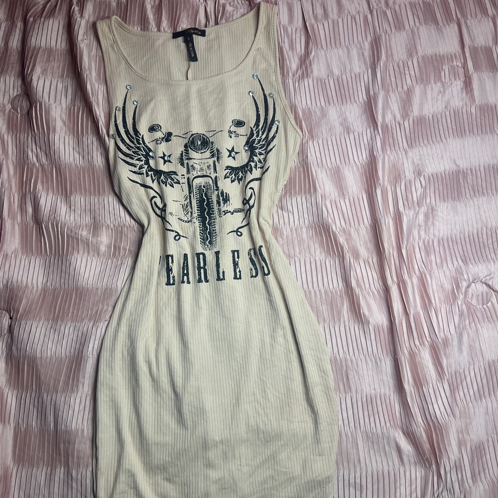 Fearless Graphic Mini Dress in Cream